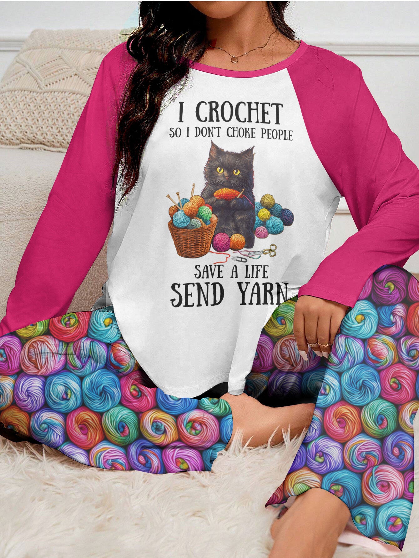 Crochet Lover Raglan Lounge Pajamas I Crochet So I Don't Choke People