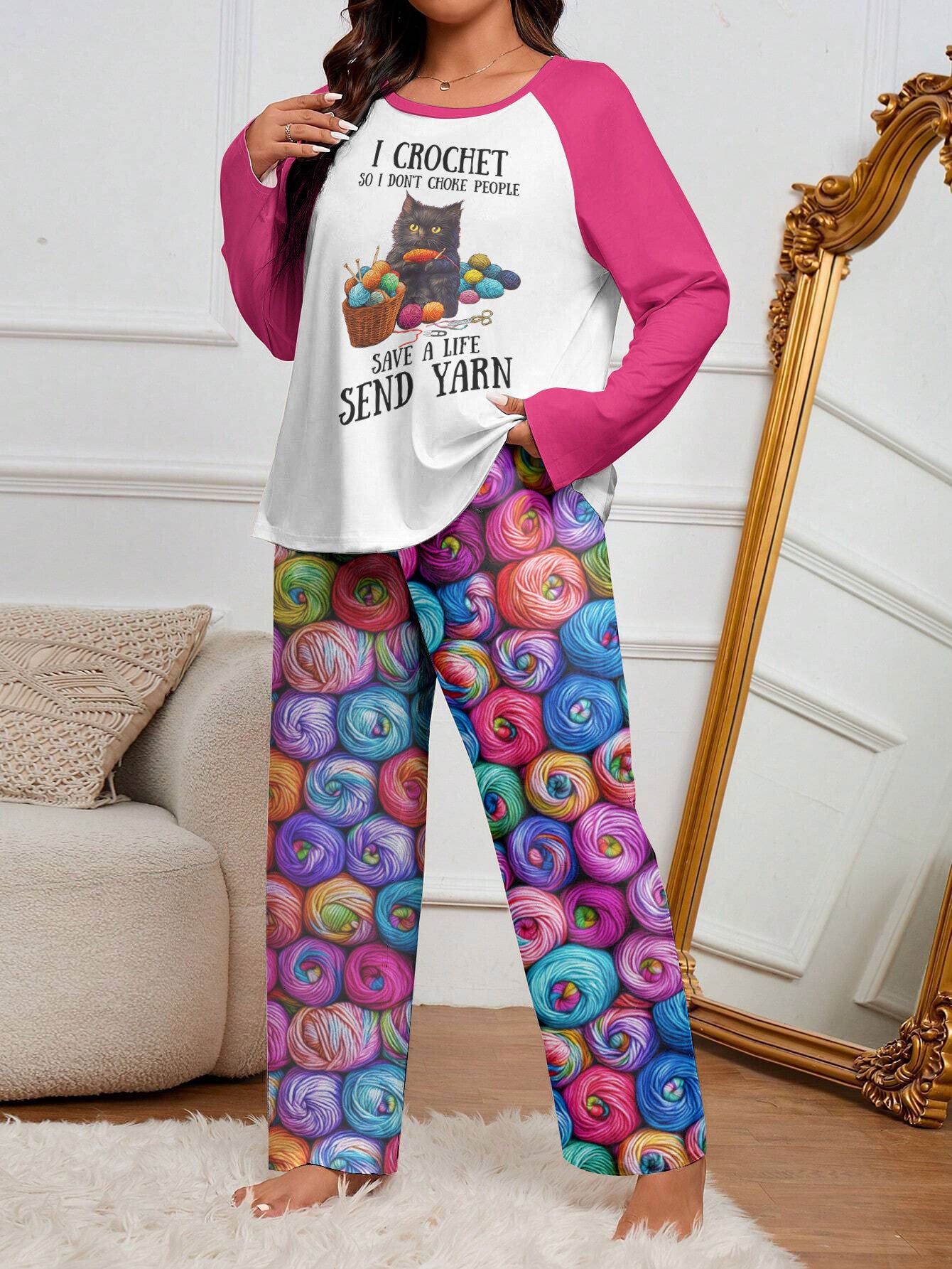 Crochet Lover Raglan Lounge Pajamas I Crochet So I Don't Choke People