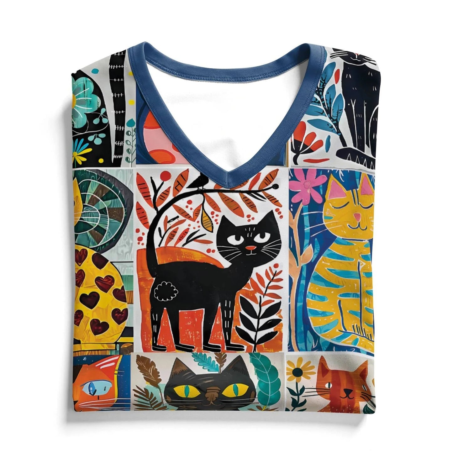Cat Lover V-neck Nightshirt Folk Feline Fantasy
