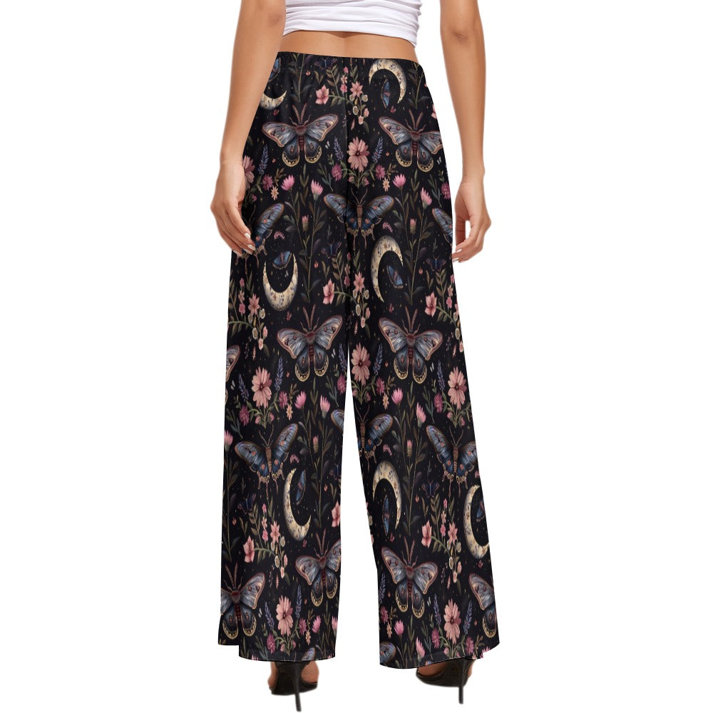Gothic Moth Wide Leg Pants Night Garden