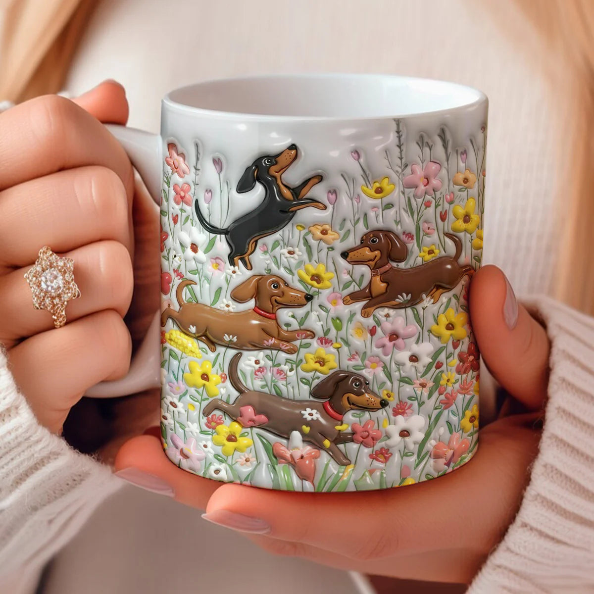 Dachshund 11Oz Mug Dachshunds In Flower Garden