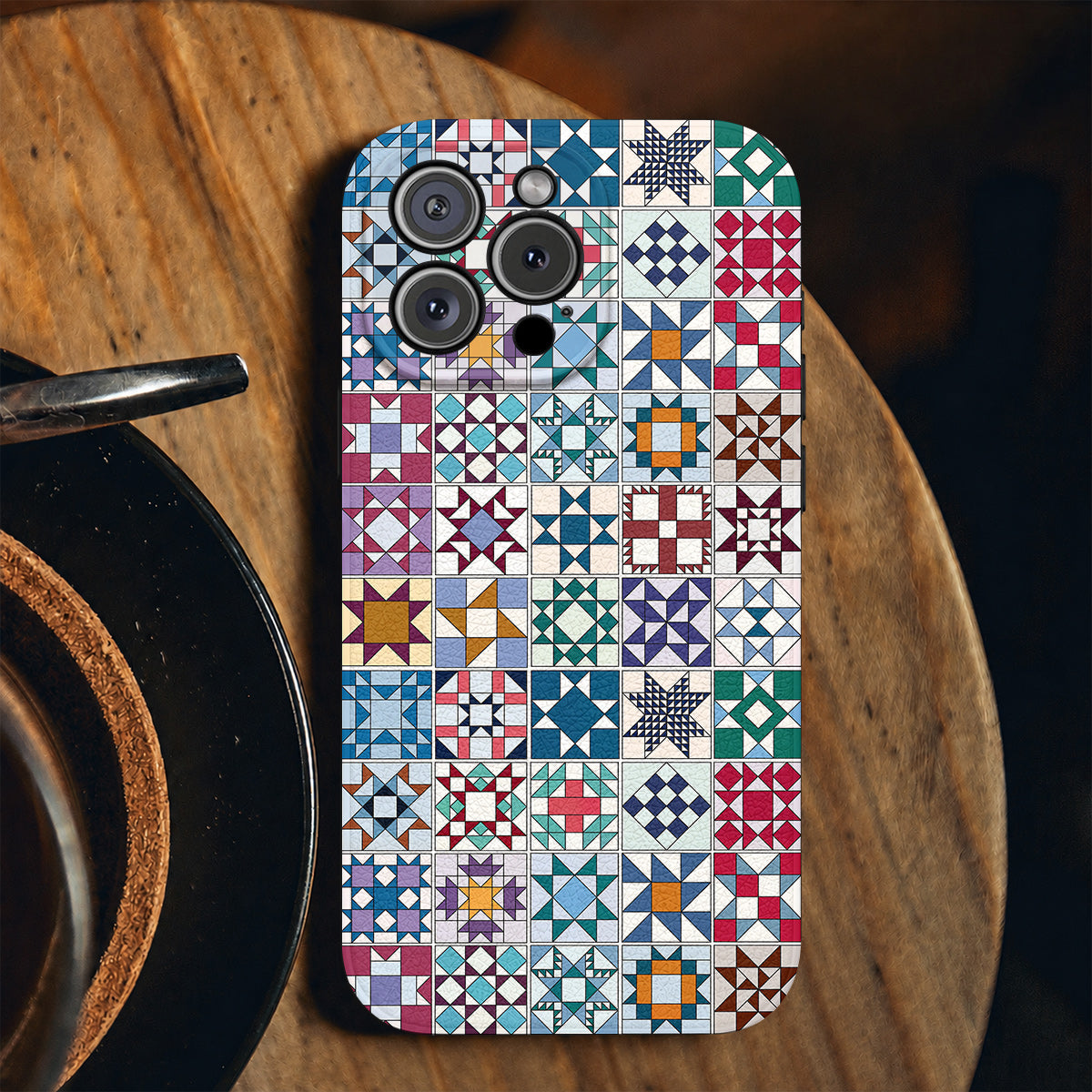 Sewing Lover Leather Phone Case Traditional Quilt Blocks
