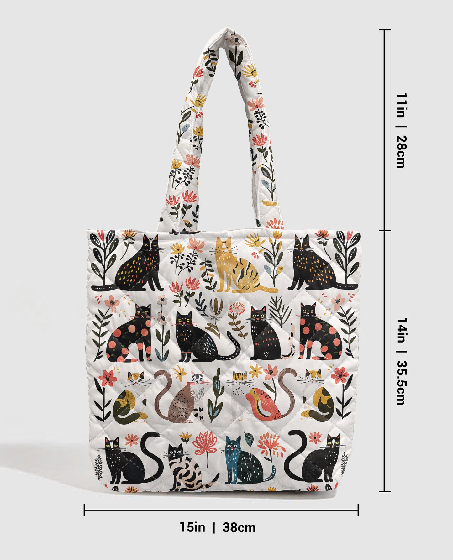 Cat Lover Quilted Tote Bag Botanical Cat Bliss