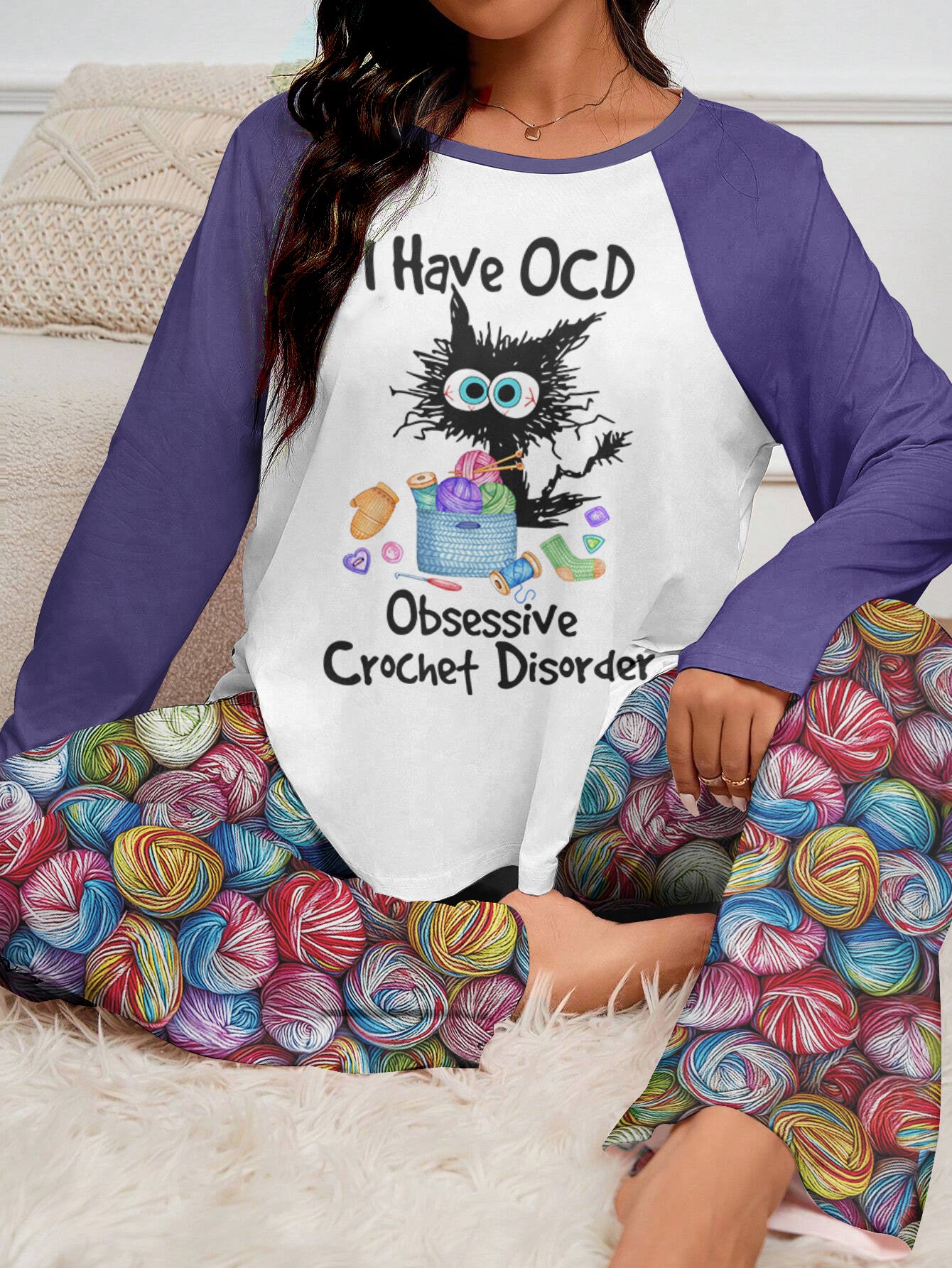 Crochet Lover Raglan Lounge Pajamas I Have OCD Obsessive Crochet Disorder