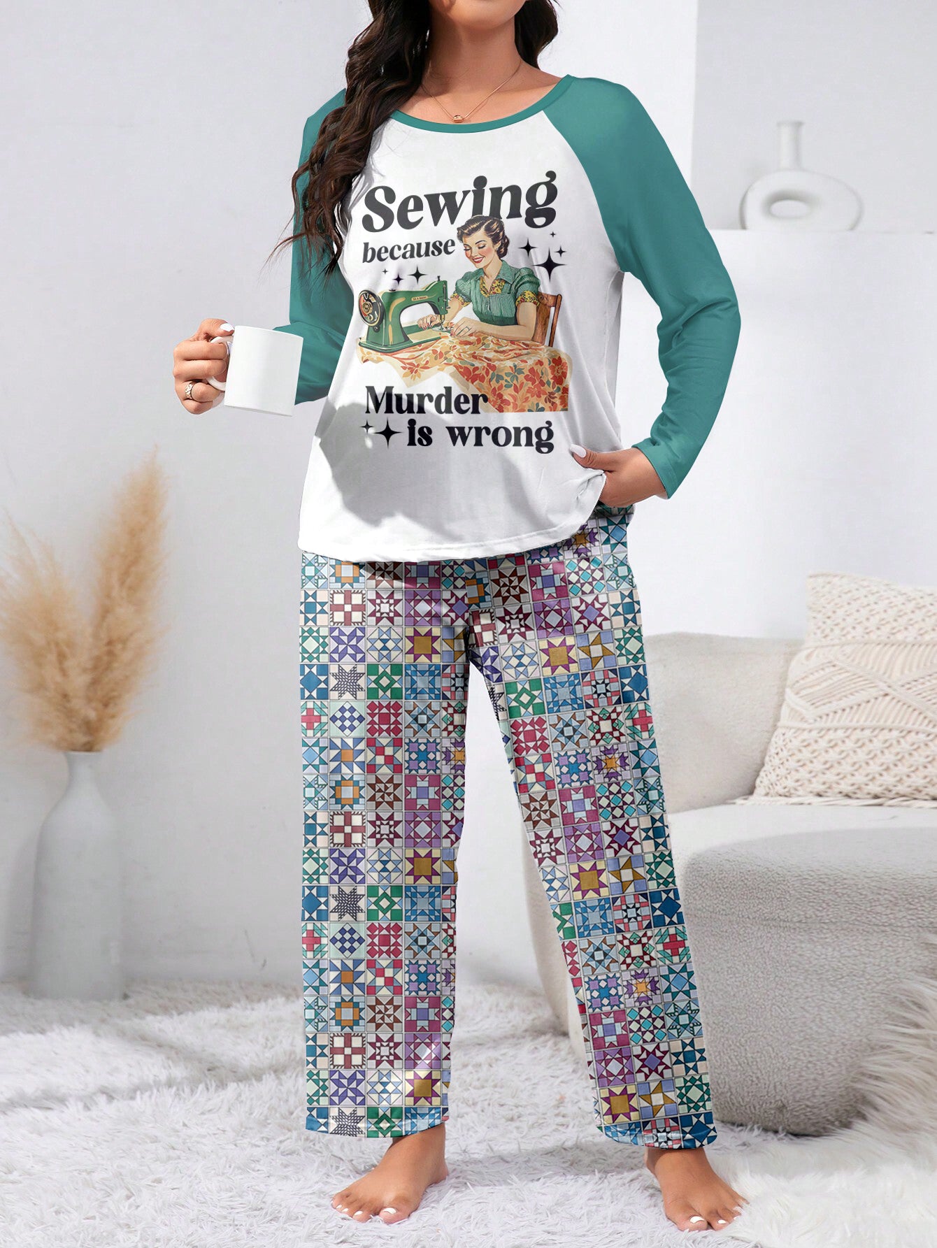 Sewing Lover Raglan Lounge Pajamas Retro Style Sewing Because Mur-der Is Wrong