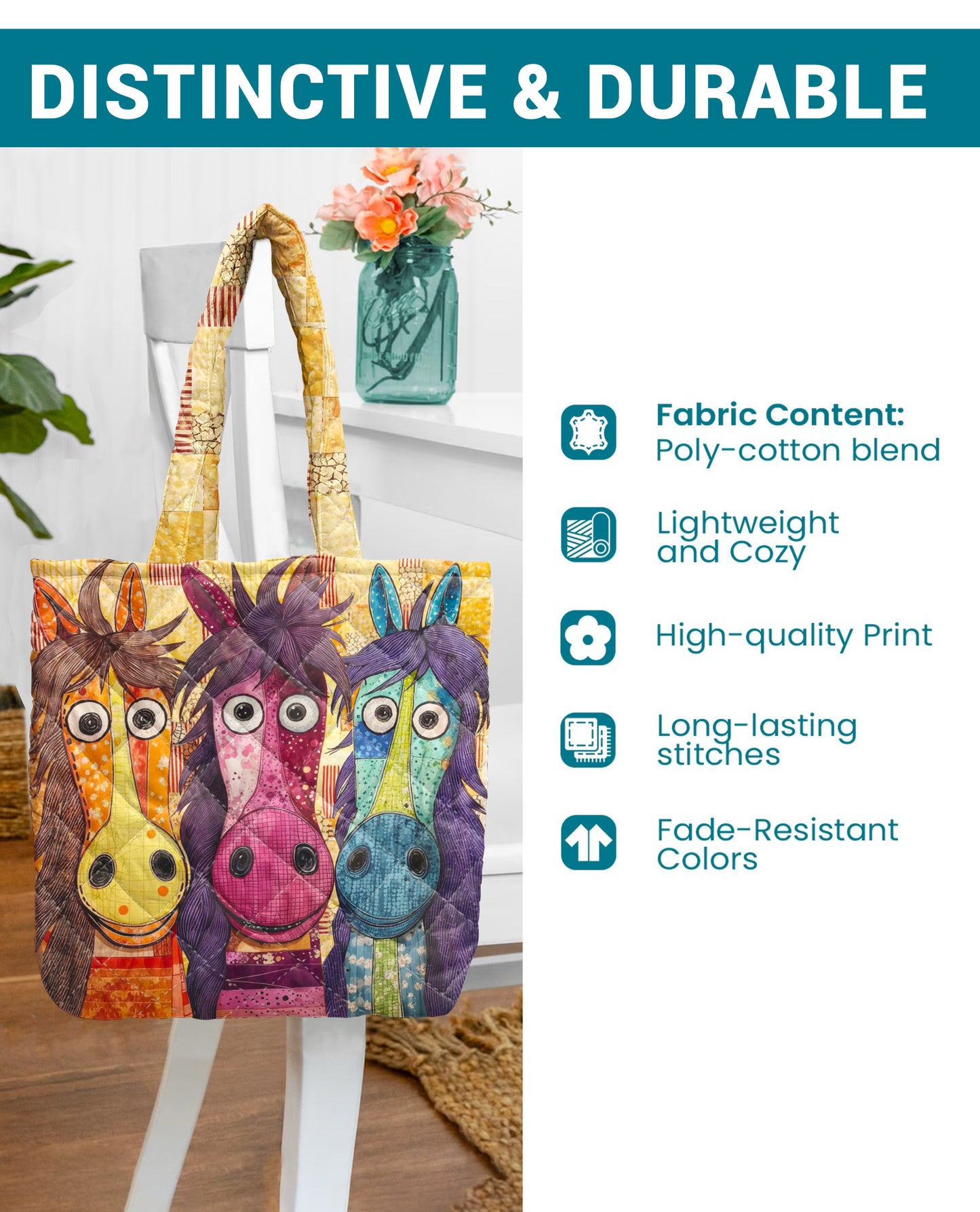 Horse Quilted Tote Bag Rustic Horses