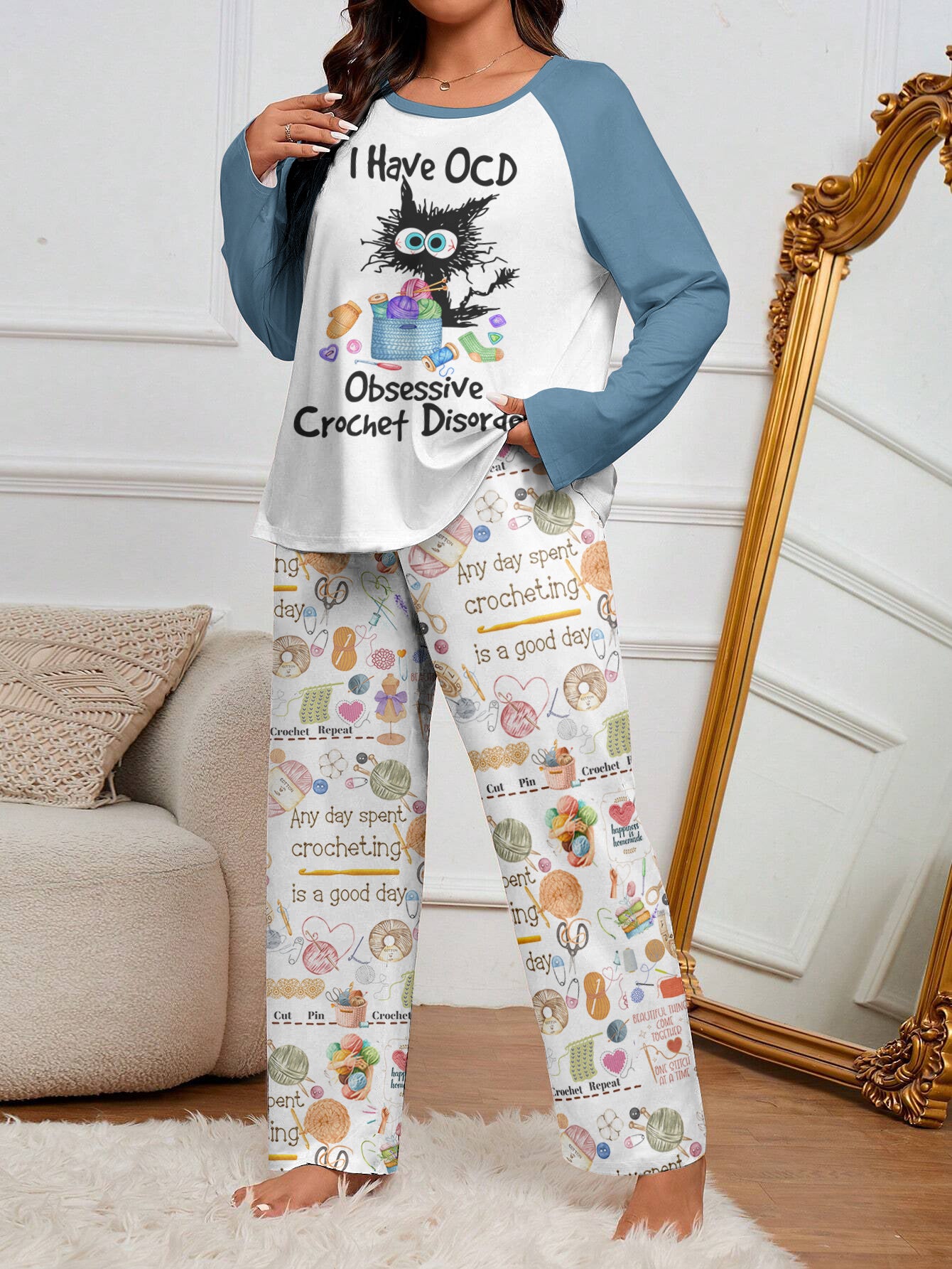 Crochet Lover Raglan Lounge Pajamas I Have OCD Obsessive Crochet Disorder