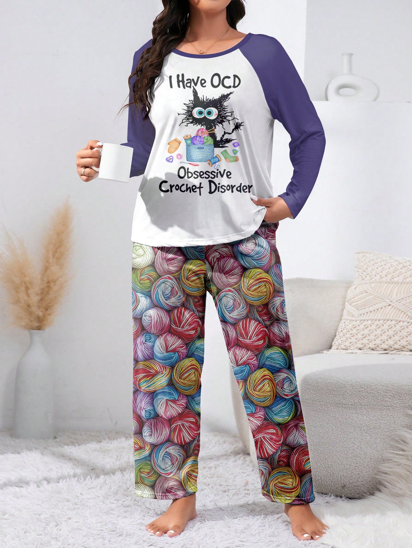 Crochet Lover Raglan Lounge Pajamas I Have OCD Obsessive Crochet Disorder