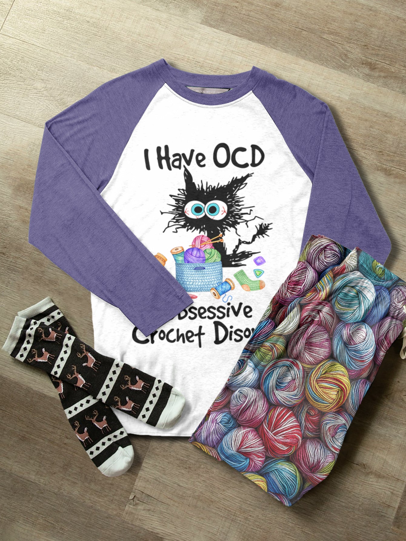 Crochet Lover Raglan Lounge Pajamas I Have OCD Obsessive Crochet Disorder