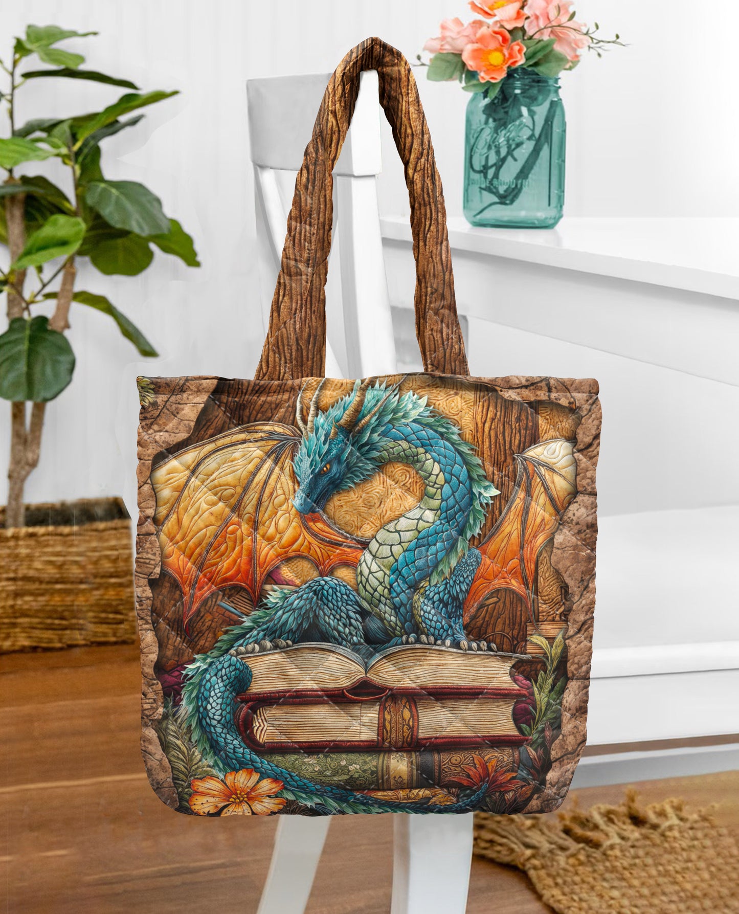 Book Lover Quilted Tote Bag Dragon’s Book Cave