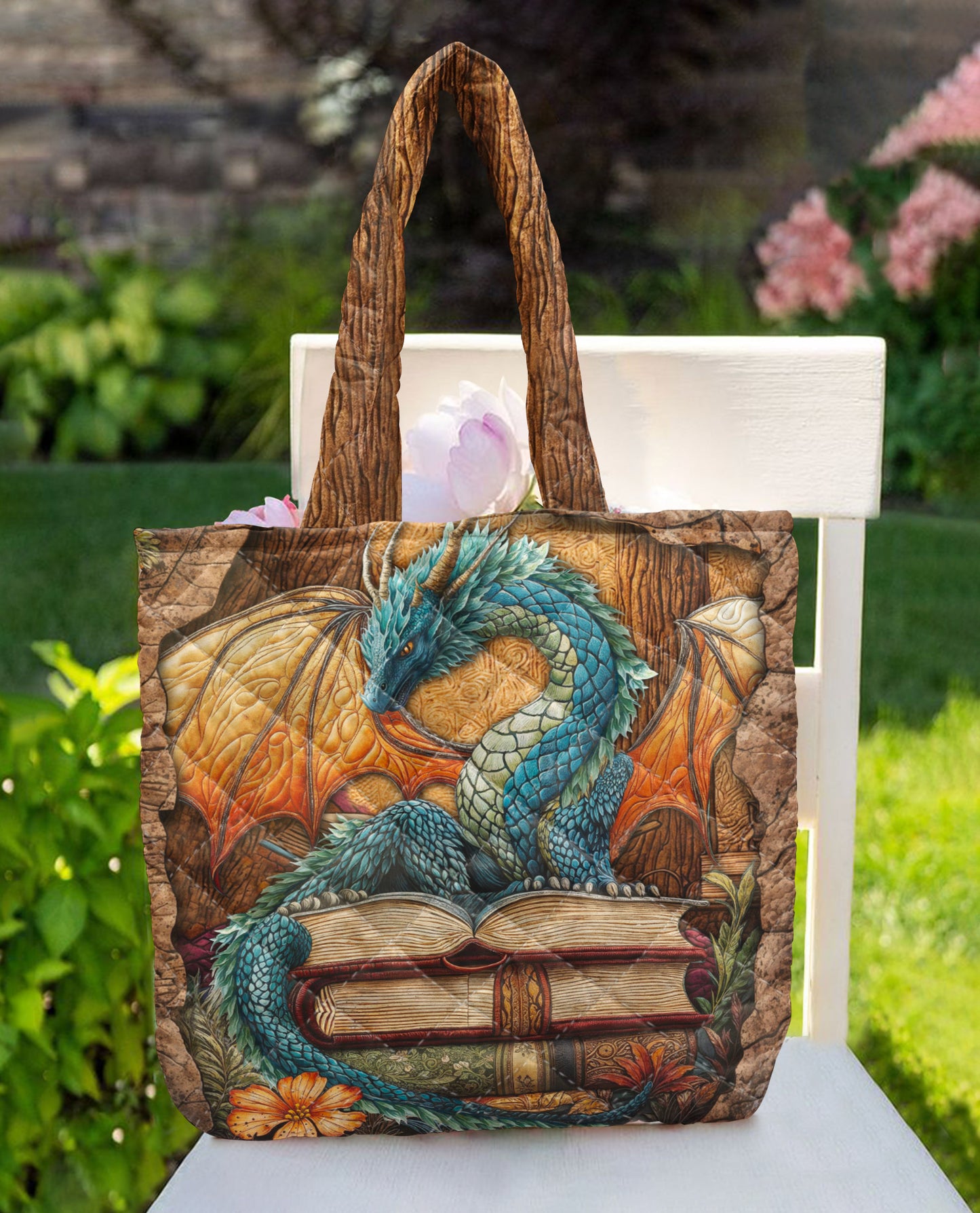 Book Lover Quilted Tote Bag Dragon’s Book Cave