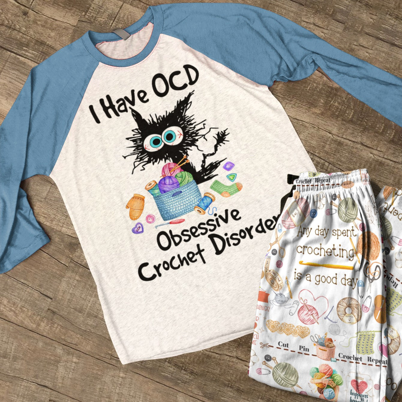 Crochet Lover Raglan Lounge Pajamas I Have OCD Obsessive Crochet Disorder