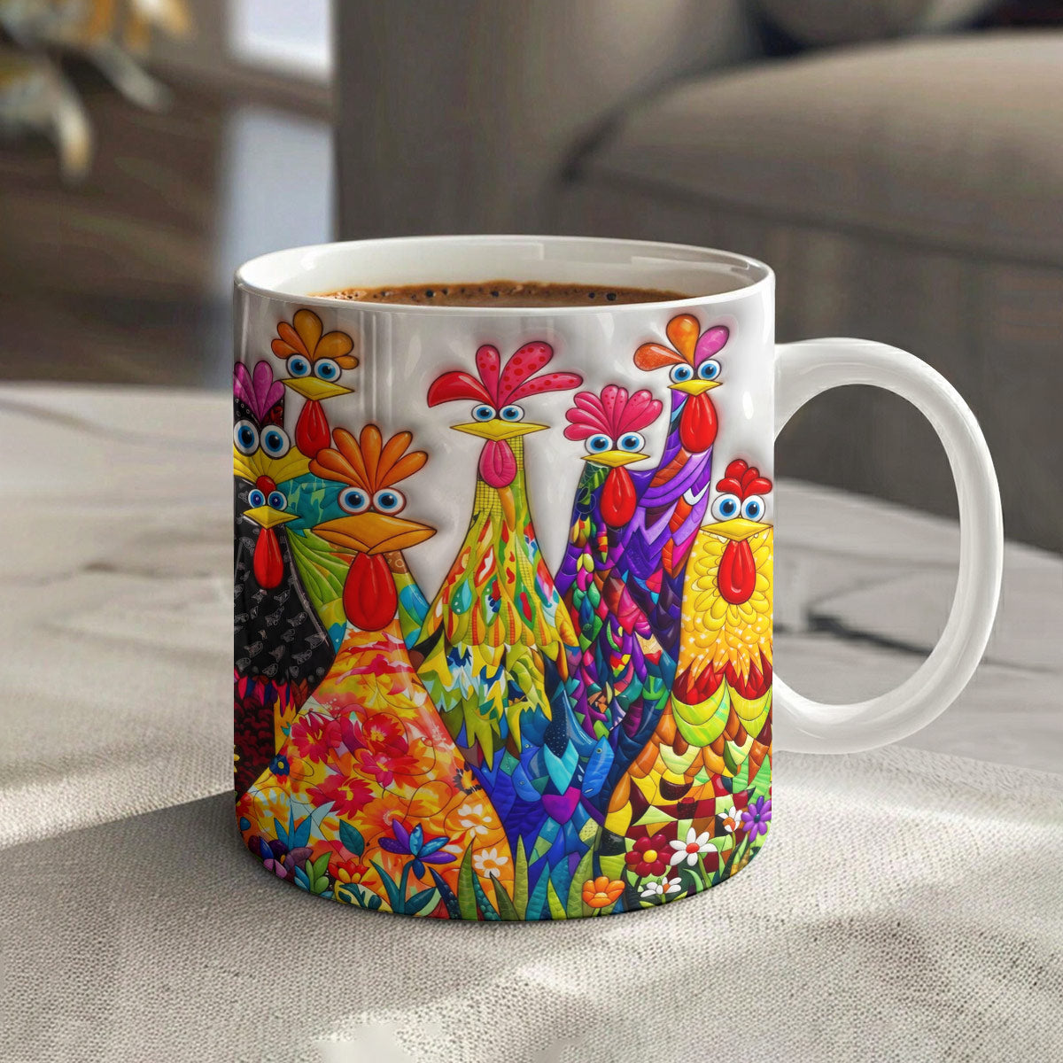 Chicken Ceramic Mug Colorful Chickens