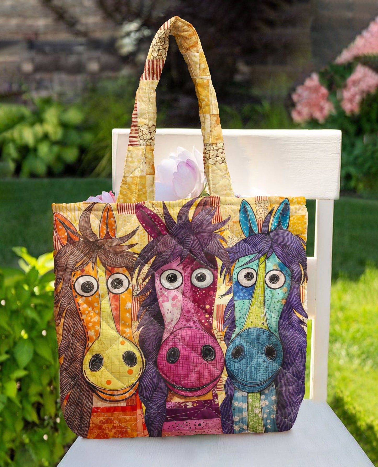 Horse Quilted Tote Bag Rustic Horses