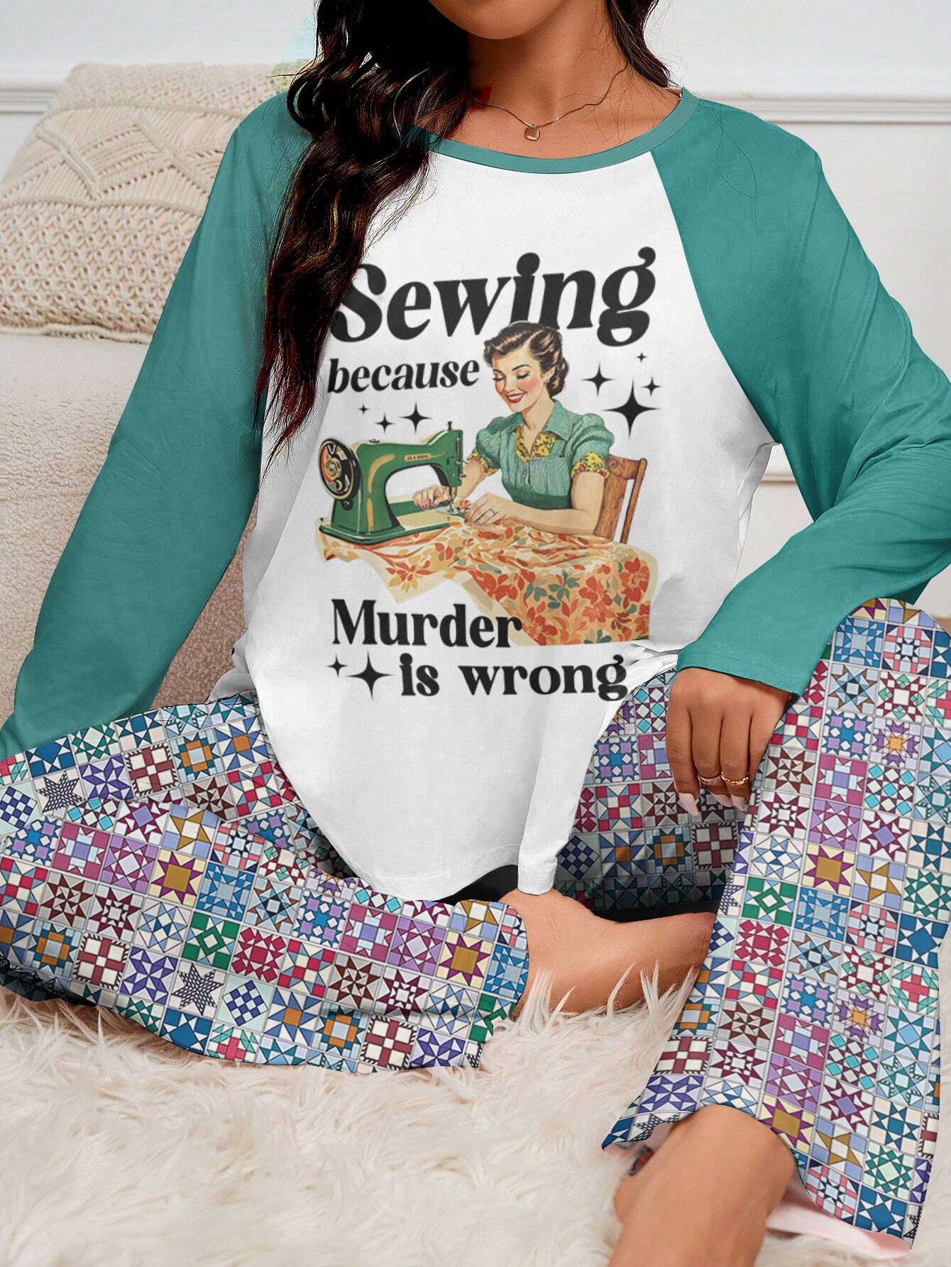 Sewing Lover Raglan Lounge Pajamas Retro Style Sewing Because Mur-der Is Wrong