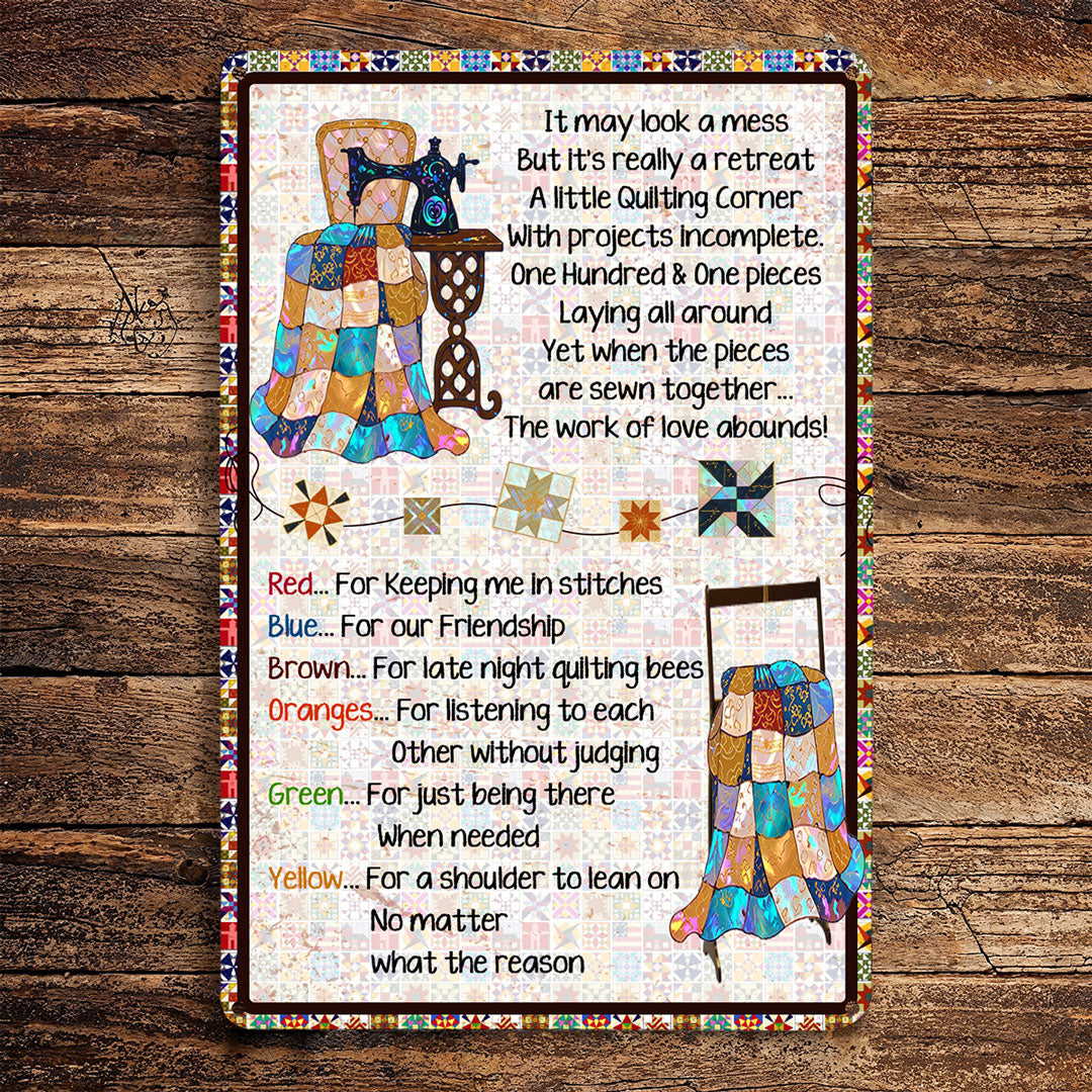 Sewing Lover 2D Metal Sign A Little Quilting Corner