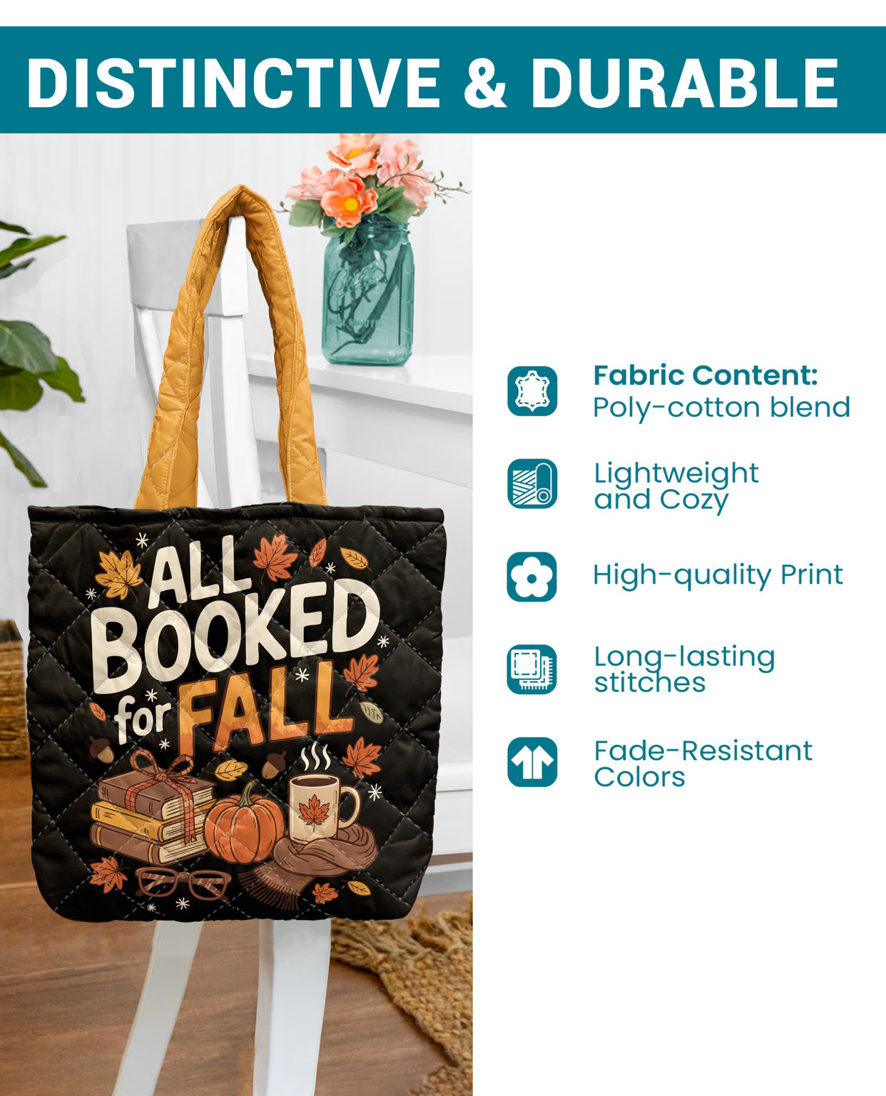 Book Lover Quilted Tote Bag All Booked For Fall