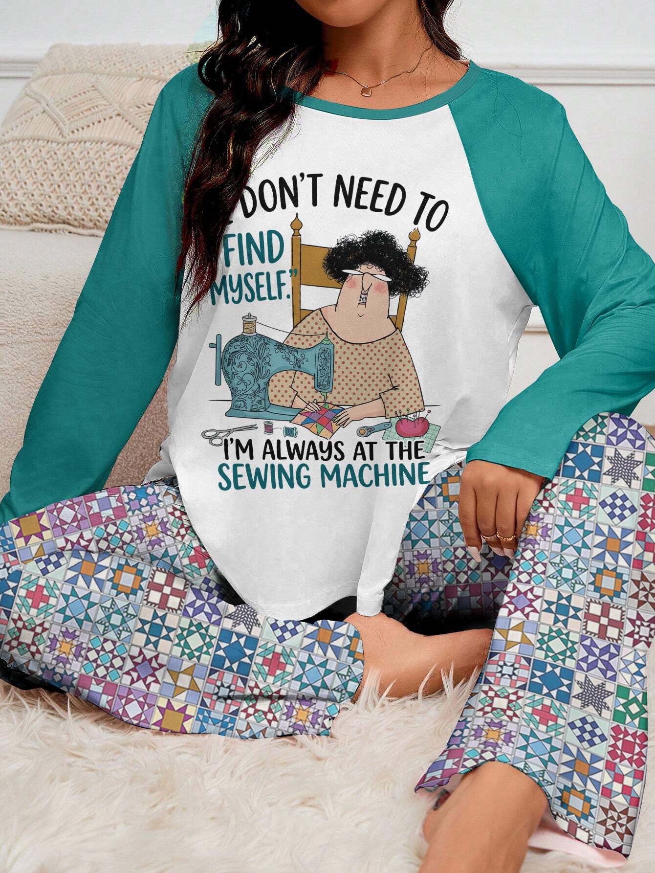 Quilting Lover Raglan Lounge Pajamas Always At The Sewing Machine