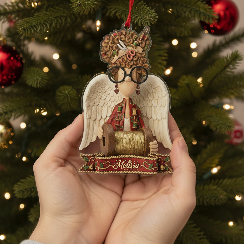 Sewing Lovers 2D Acrylic Ornament Angel Of Threads Personalized
