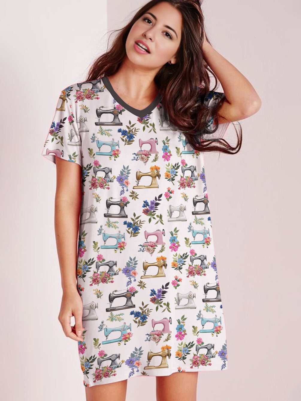Sewing Lover V-neck Nightshirt Blooming Craft