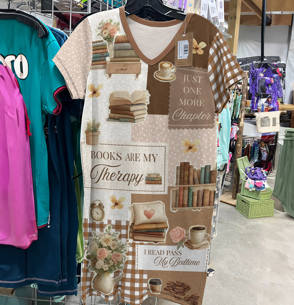 Book Lover V-neck Nightshirt Books Are My Therapy