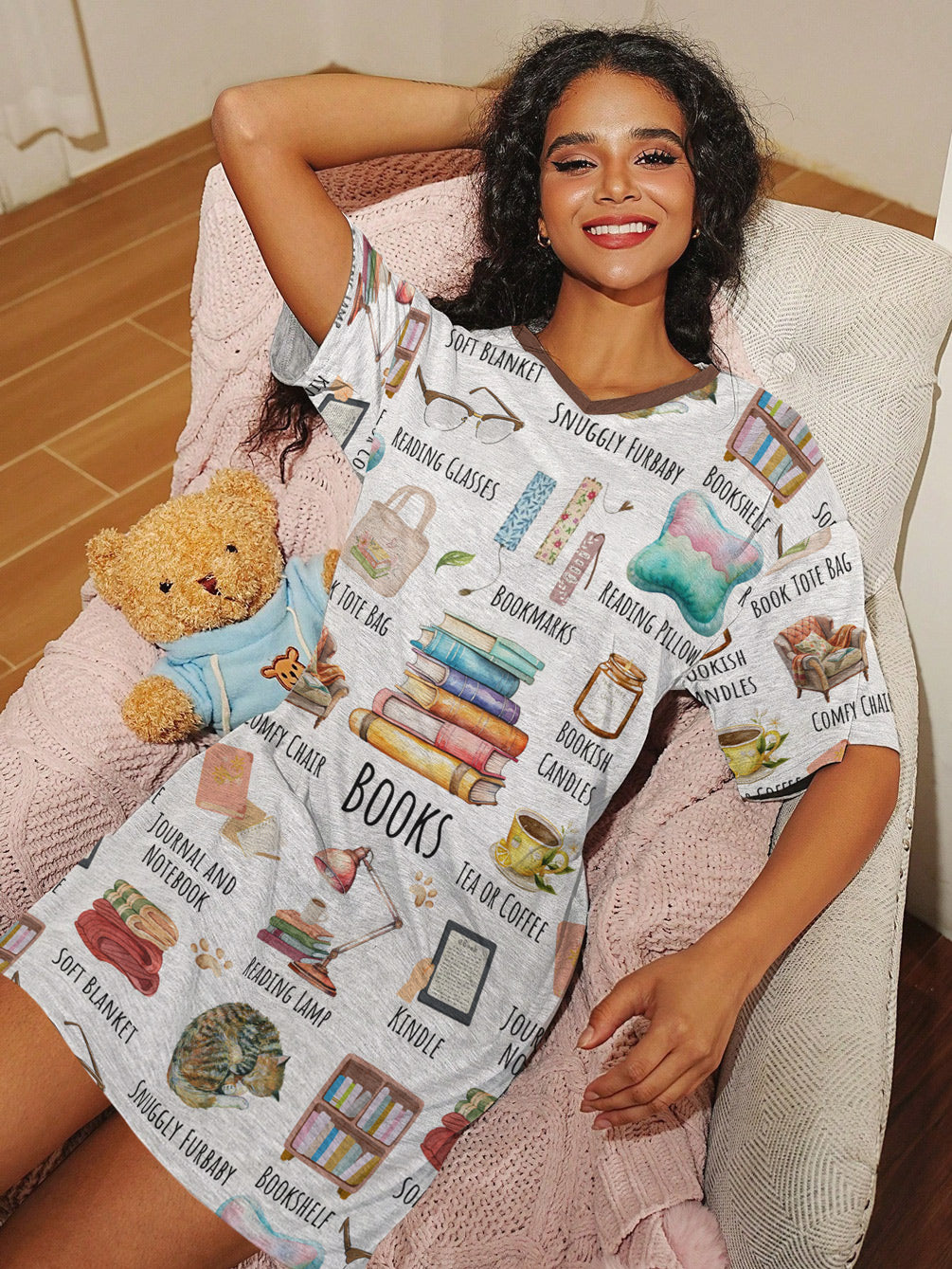 Book Lover V-neck Nightshirt Bookworm Essentials