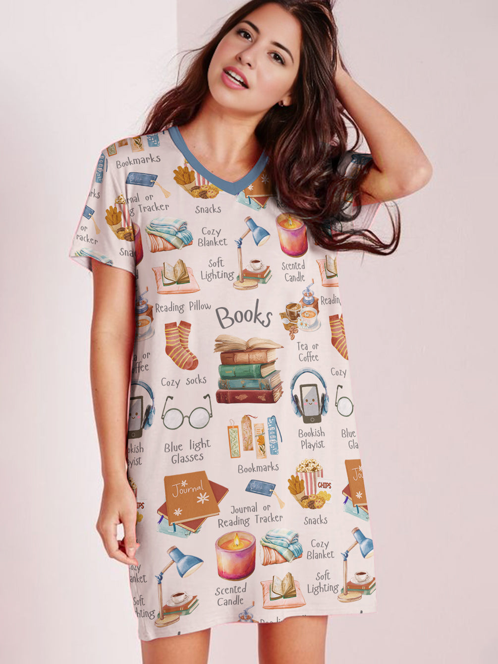 Book Lover V-neck Nightshirt A Bookworm's Belongings