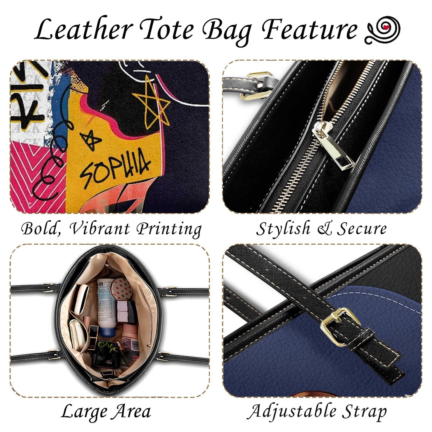 Cat Leather Tote Bag Charming Floral Cats
