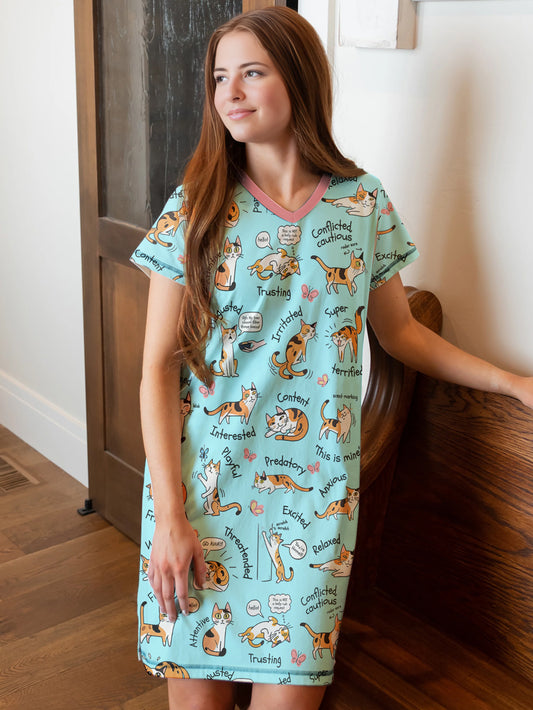 Cat Lover V-neck Nightshirt Cat Language