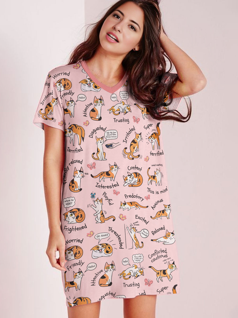 Cat Lover V-neck Nightshirt Cat Language