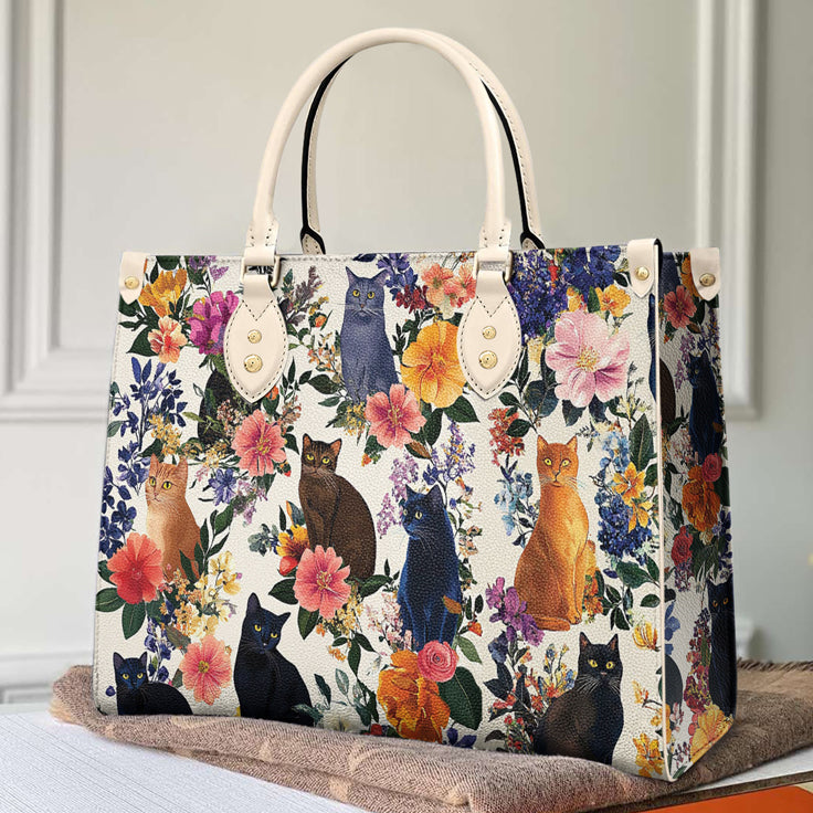 Cat Lover Leather Handbag Charming Blooms