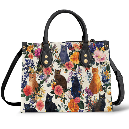 Cat Lover Leather Handbag Charming Blooms