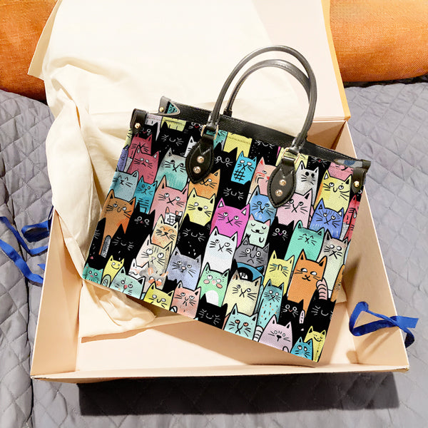 Cat Lover Leather Handbag Crowd Of Colors