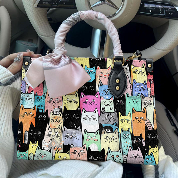 Cat Lover Leather Handbag Crowd Of Colors