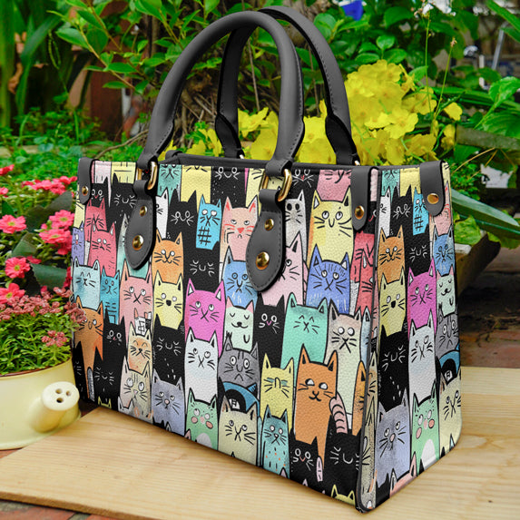 Cat Lover Leather Handbag Crowd Of Colors