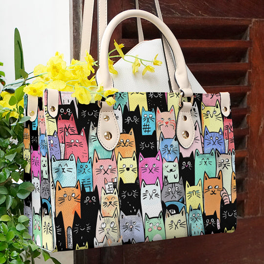 Cat Lover Leather Handbag Crowd Of Colors