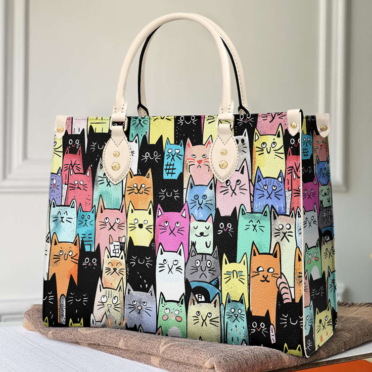 Cat Lover Leather Handbag Crowd Of Colors