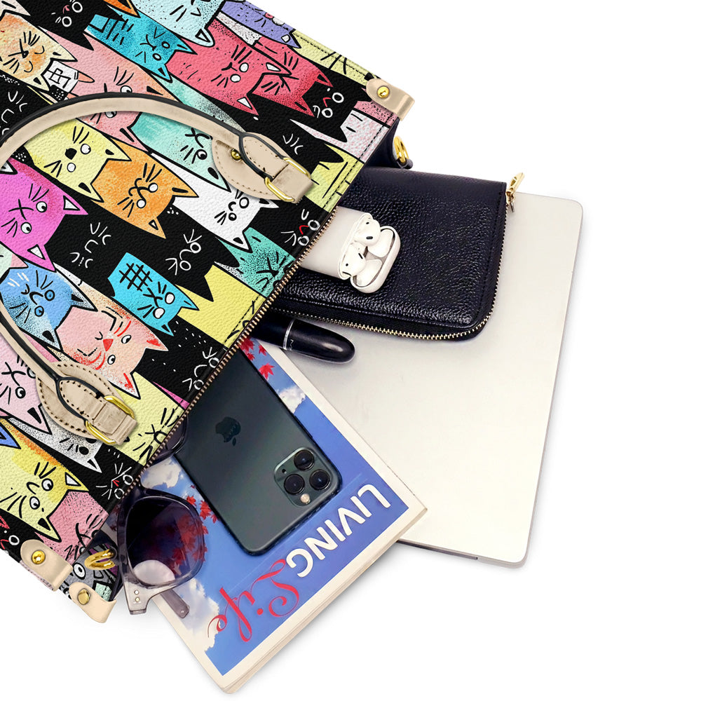 Cat Lover Leather Handbag Crowd Of Colors