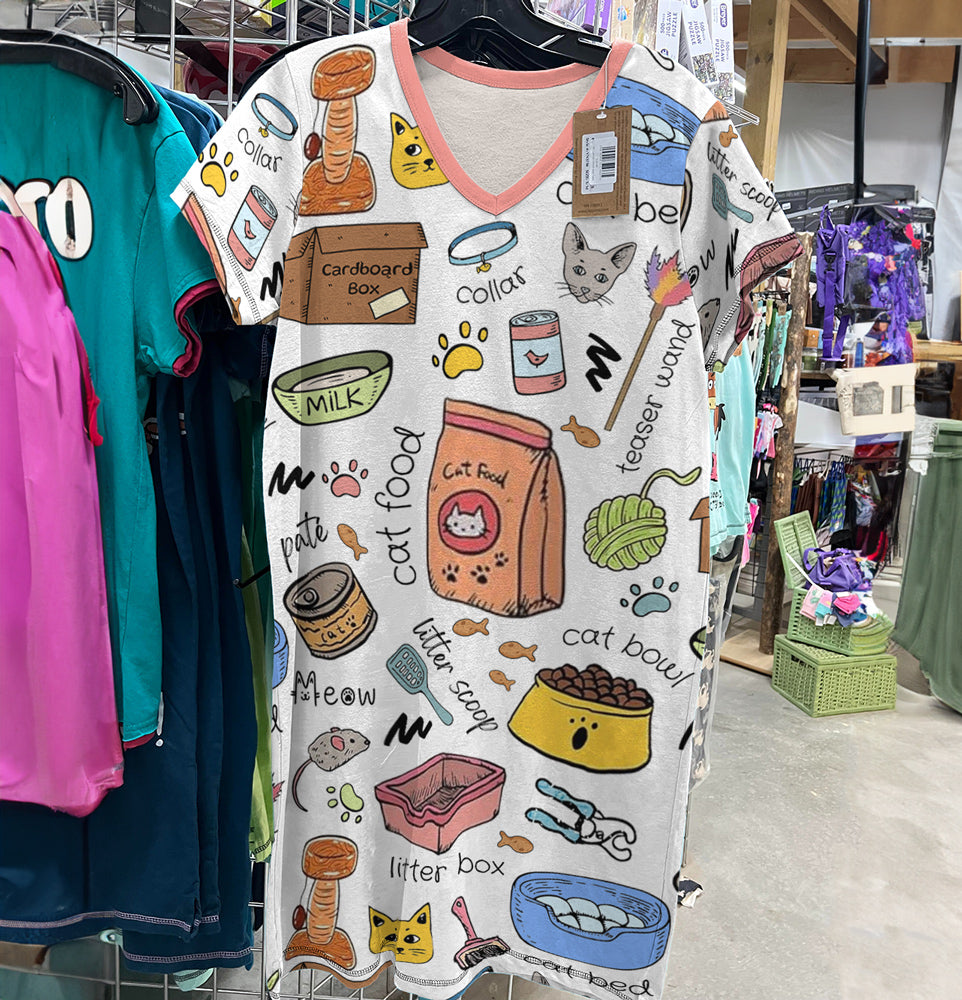 Cat Lover V-neck Nightshirt Cat Mom Life