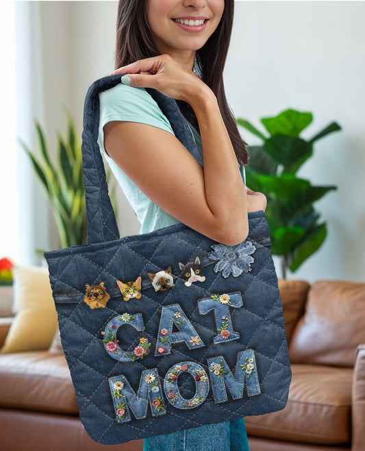 Cat Lover 2D Print Quilted Tote Bag Cat Mom