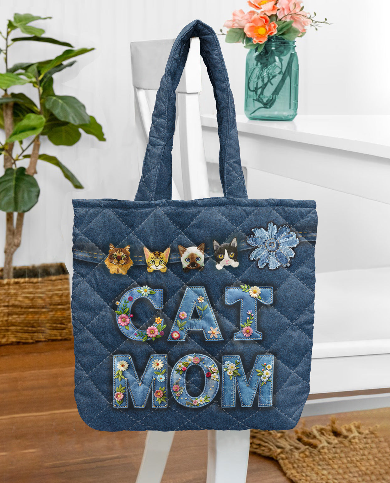 Cat Lover 2D Print Quilted Tote Bag Cat Mom