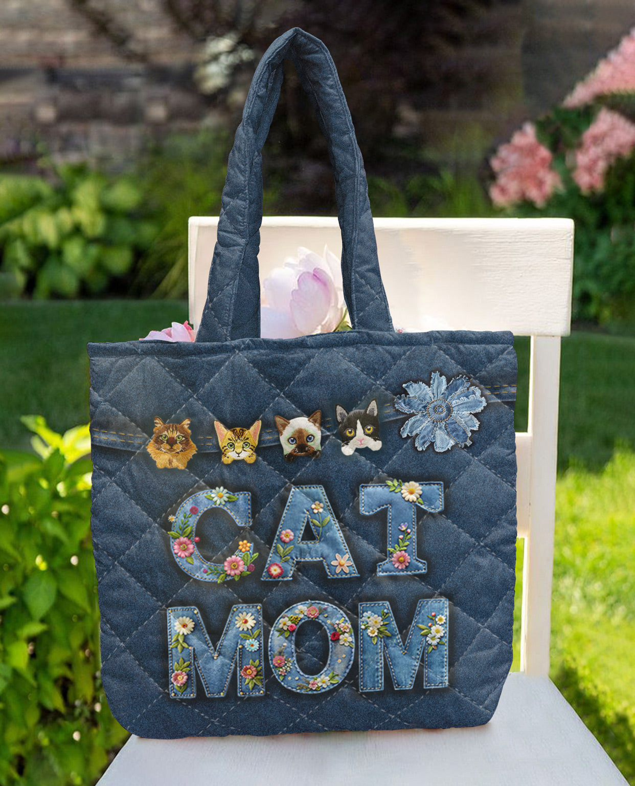 Cat Lover 2D Print Quilted Tote Bag Cat Mom