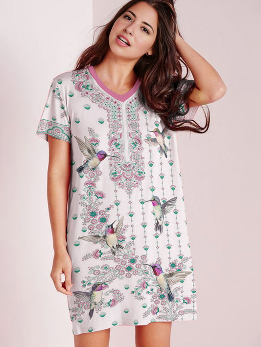 Hummingbird V-neck Nightshirt Charming Flutter