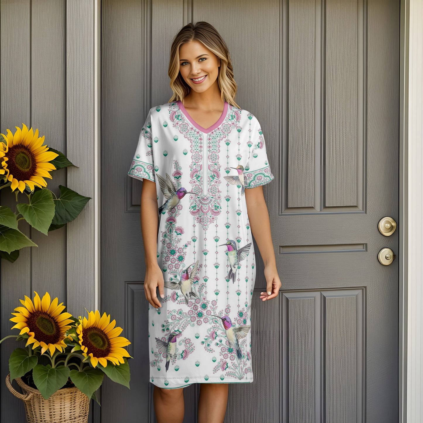 Hummingbird V-neck Nightshirt Charming Flutter