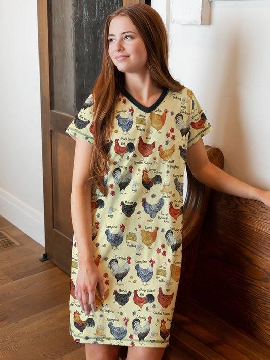 Chicken V-neck Nightshirt Chickadee Comfort