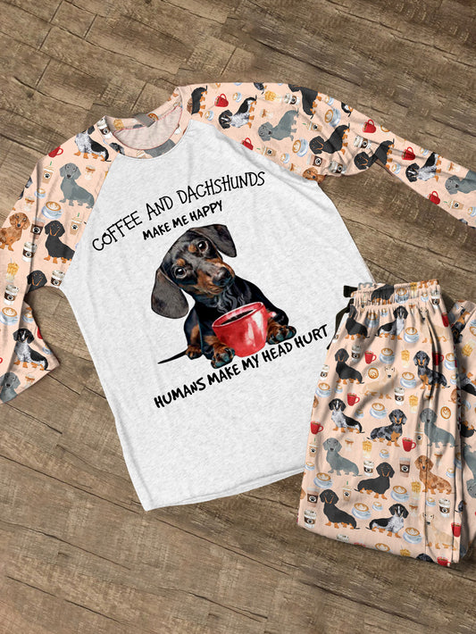 Dachshund Raglan Lounge Pajamas Coffee And Dachshunds Make Me Happy