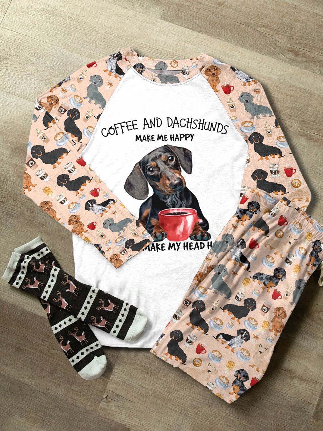 Dachshund Raglan Lounge Pajamas Coffee And Dachshunds Make Me Happy