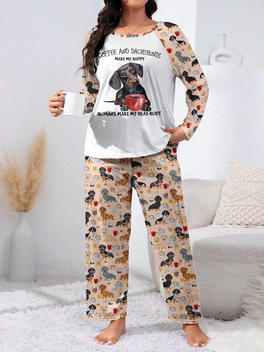 Dachshund Raglan Lounge Pajamas Coffee And Dachshunds Make Me Happy