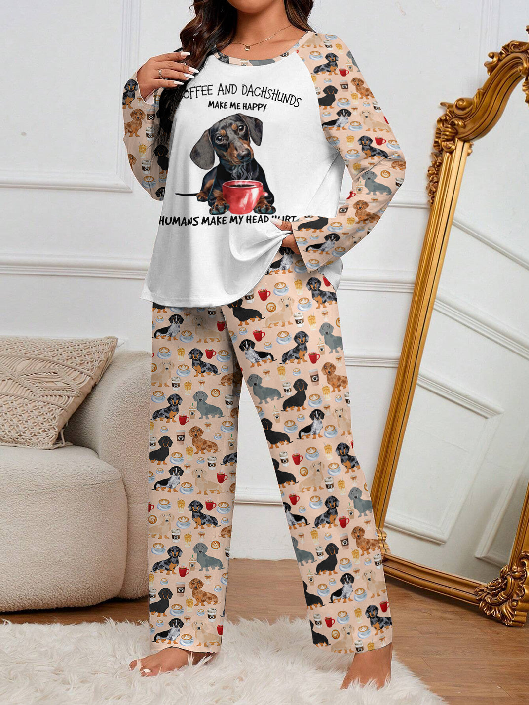Dachshund Raglan Lounge Pajamas Coffee And Dachshunds Make Me Happy