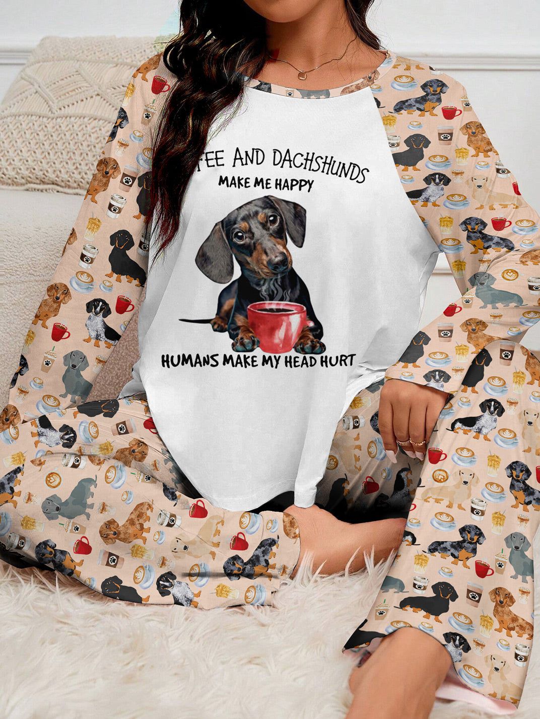 Dachshund Raglan Lounge Pajamas Coffee And Dachshunds Make Me Happy